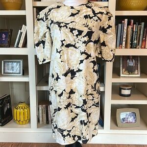 NWT H&M Black and Beige Floral Short Sleeve Dress Size 4